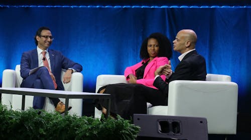 IHI President &amp; CEO Kedar Mat, M.D., is joined on stage at the IHI Forum by Aletha Maybank, M.D., M.P.H., chief health equity officer &amp; senior vice president, American Medical Association, and Glenn Harris, president of Race Forward &amp; publisher of Colorlines, who together discussed the importance of &ldquo;Rise to Health: A National Coalition for Equity in Health Care.&apos;