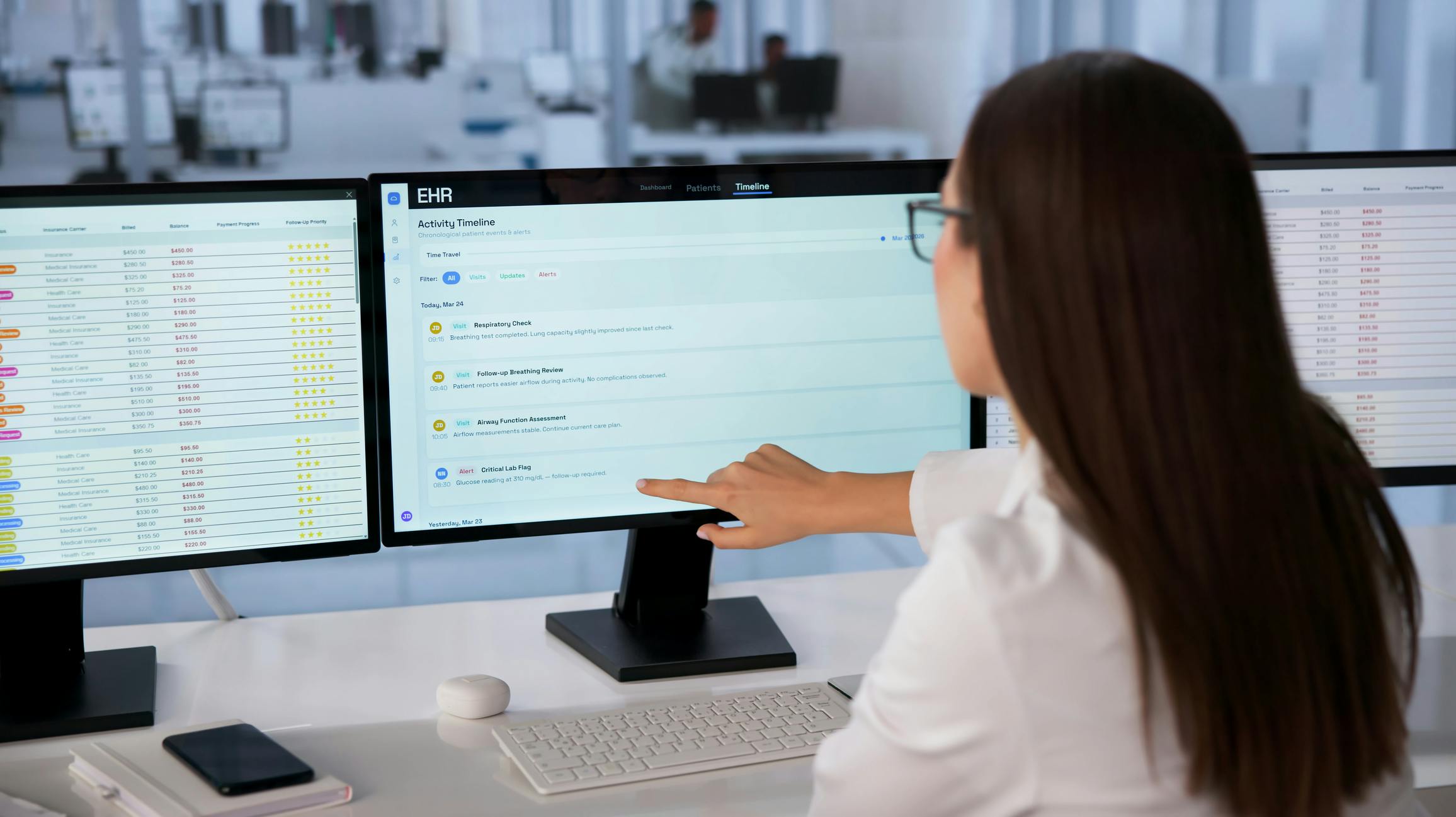 healthcare professional looking over medical documents