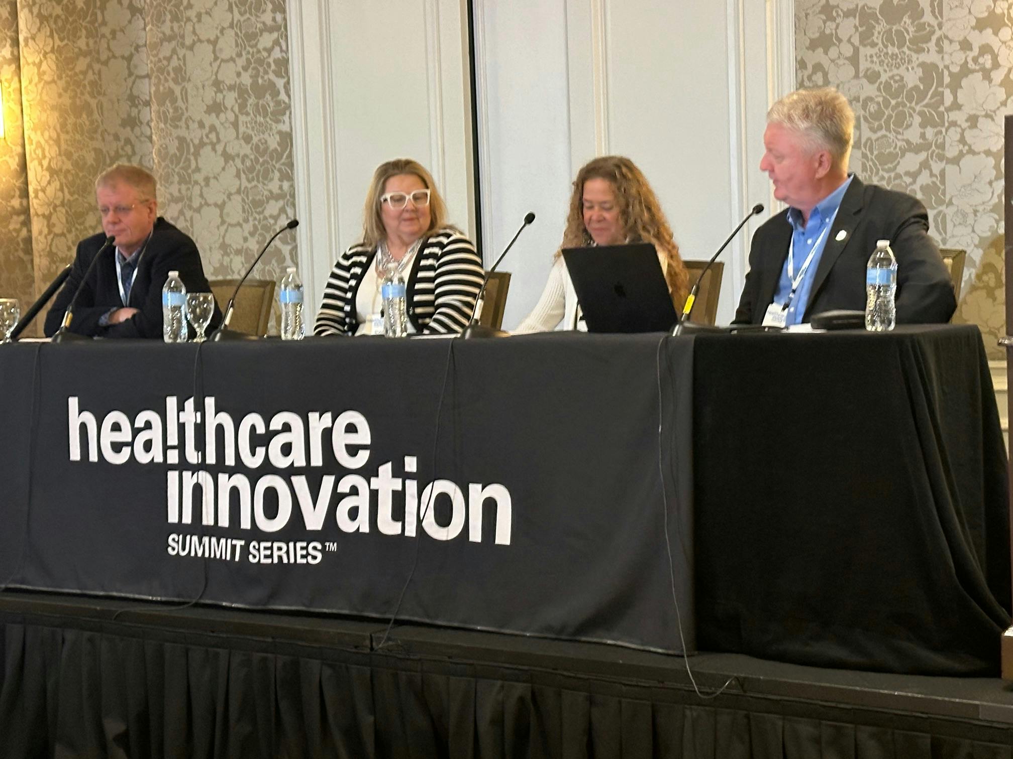 The CISO leadership panel included speakers(from left) Benoit Desjardins, M.D., Sharon Finney, Anahi Santiago, Ph.D. and Richard Staynings.