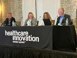 The CISO leadership panel included speakers(from left) Benoit Desjardins, M.D., Sharon Finney, Anahi Santiago, Ph.D. and Richard Staynings.