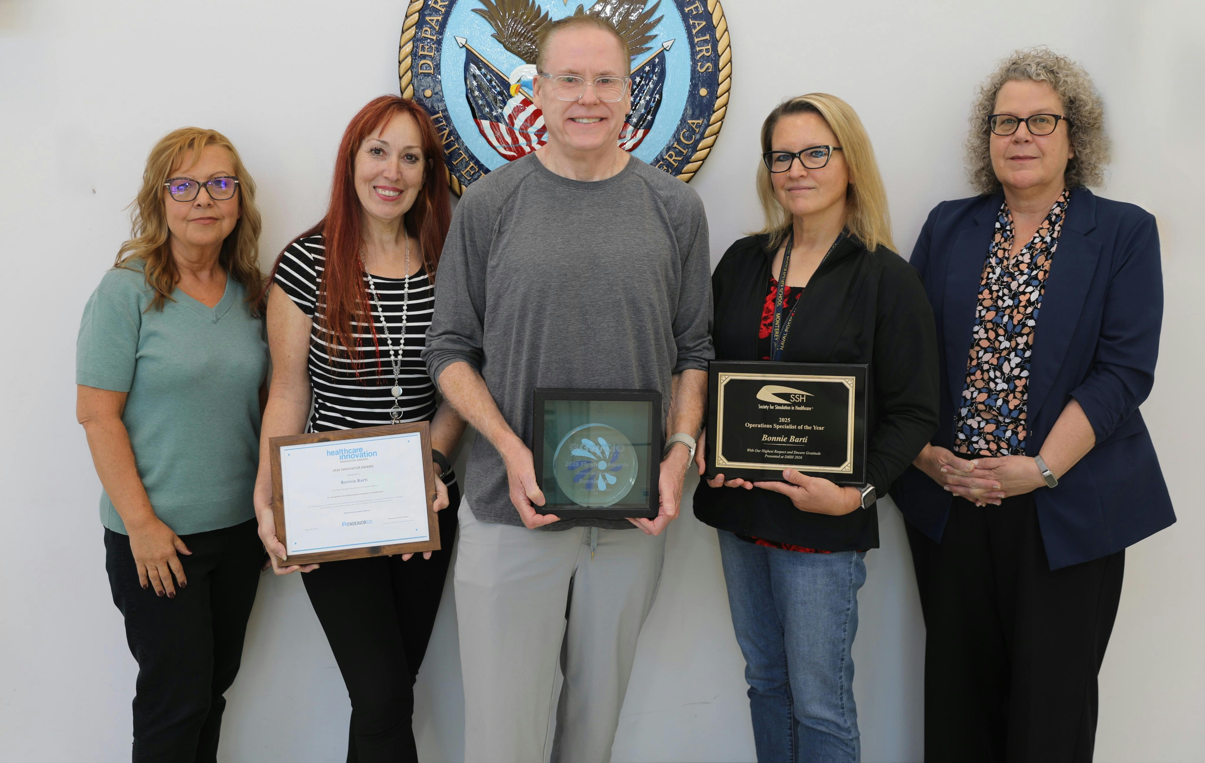 Pictured are the Innovative Healthcare Simulation Team bringing technology to the staff at the VA in Las Vegas. Pictured, from left to right: Laura Brenton, Dr. Carissa Hernandez, Quentin Hart, Bonnie Barti, Dr. Desiree Crawford.