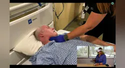 Bonnie Barti (inset photo) conducting a walkthrough of the Inpatient Cardiac Event training simulation.