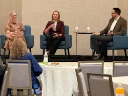 Courtenay Bruce, J.D., M.A., chief experience officer and professor of care experience; Ginny Torno, senior director of Innovation and IT Clinical Systems; and Jordan Dale, M.D., vice president, CMIO and chief health AI officer; speakers on the Houston Methodis panel, shared examples of how the organization is working to reduce the administrative burden on clinicians and improve the care experience.